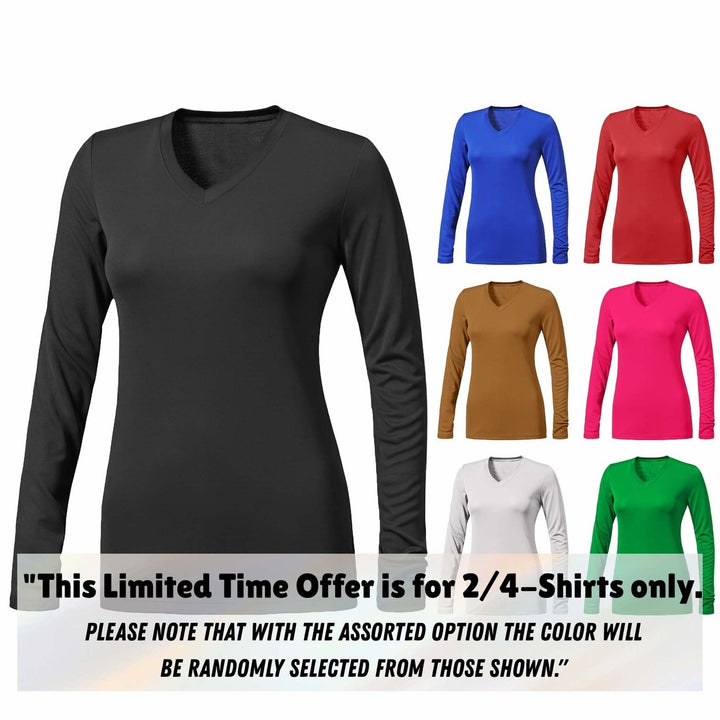 2/4-Piece Womens Ultra-Soft Durable Breathable Stretchy Comfy Long Sleeve V-Neck Shirts (Plus Size Available) Image 1