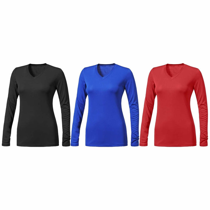 3-Piece Womens Ultra-Soft Durable Breathable Stretchy Comfy Long Sleeve V-Neck Shirts (Plus Size Available) Image 4