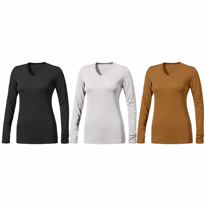 3-Piece Womens Ultra-Soft Durable Breathable Stretchy Comfy Long Sleeve V-Neck Shirts (Plus Size Available) Image 4