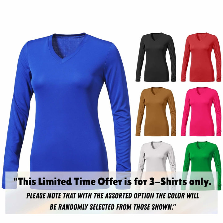 3-Piece Womens Ultra-Soft Durable Breathable Stretchy Comfy Long Sleeve V-Neck Shirts (Plus Size Available) Image 6