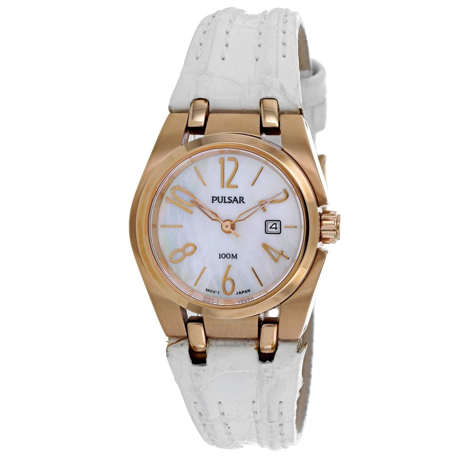 Pulsar Womens Classic White Dial Quartz Watch PXT658X1 Stainless Steel Leather Strap Image 1