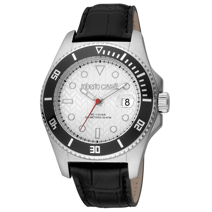 Roberto Cavalli Mens Watch RC5G042L0015 Black Dial Stainless Steel Leather Strap Image 1