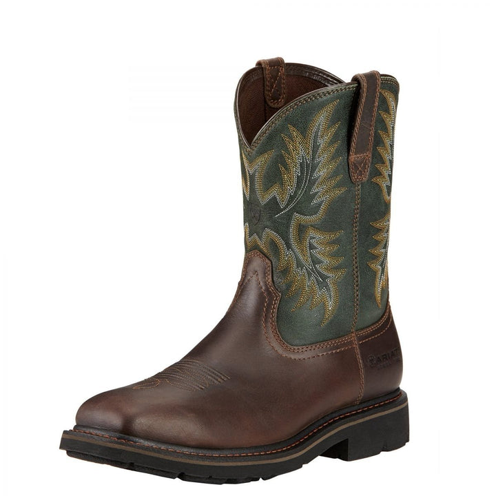 ARIAT WORK Mens 10" Sierra Wide Square Toe Steel Toe Work Boot Dark Brown - 10017434 DARK BROWN Image 1