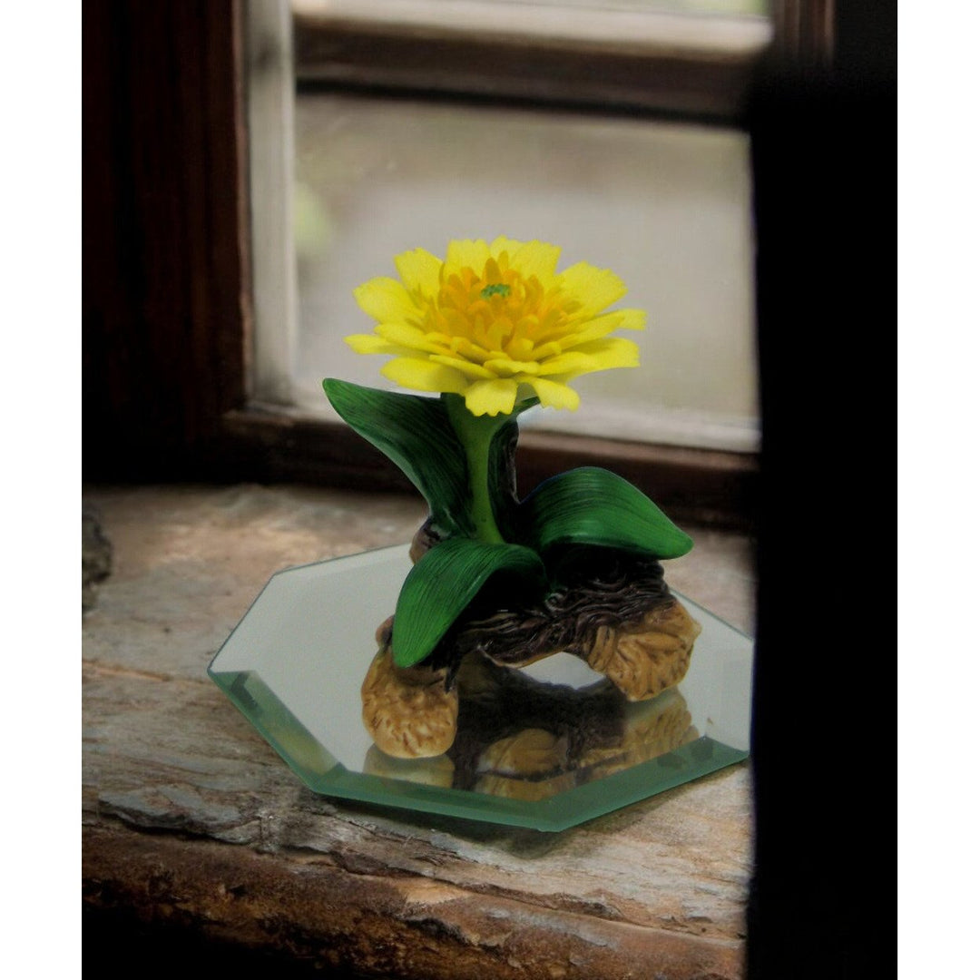 Ceramic Calendula Flower Figurine Glass Base 2.5in Image 1