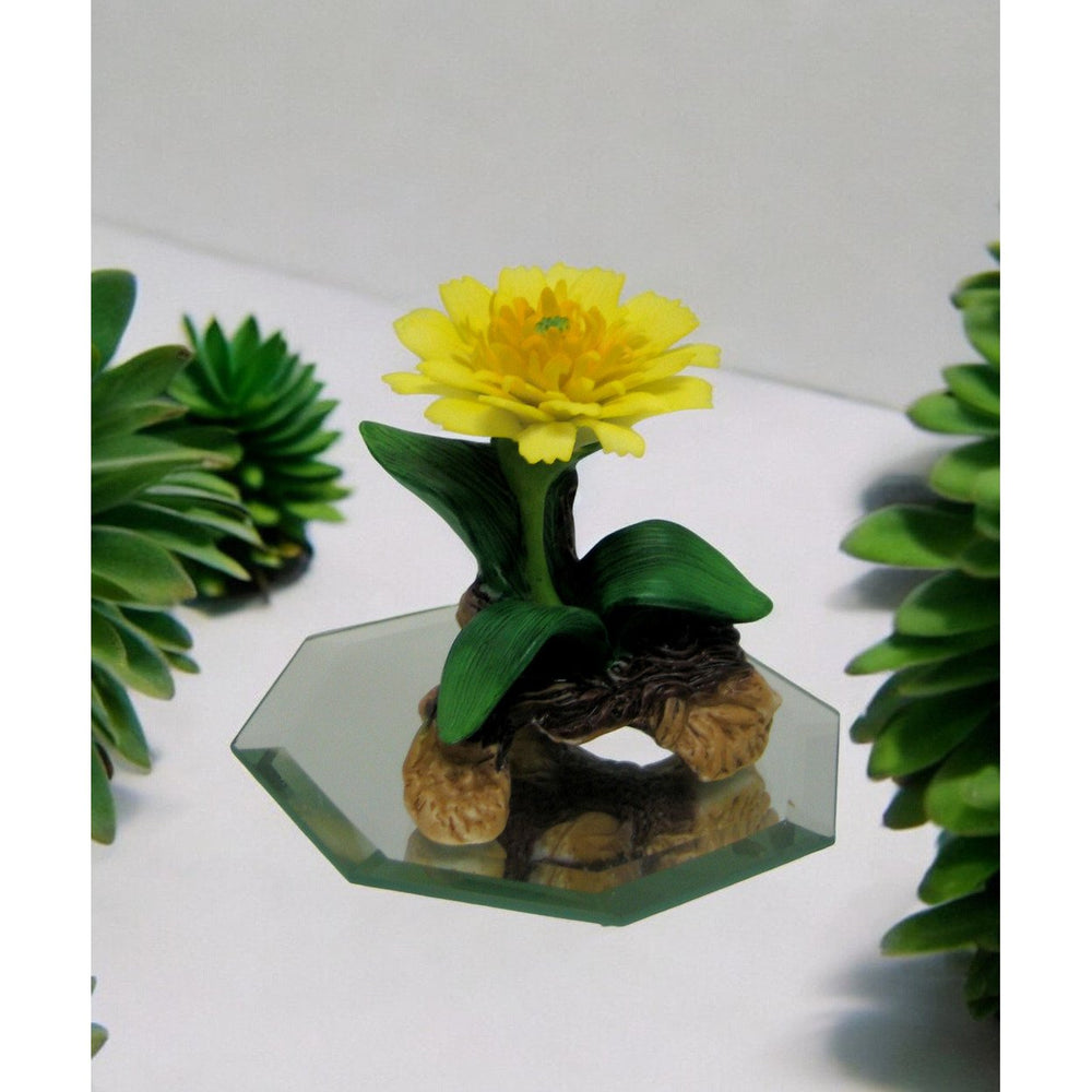 Ceramic Calendula Flower Figurine Glass Base 2.5in Image 2