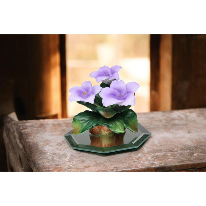 Ceramic Violet Flowers Figurine on Glass Base 2.5in  Mom Image 1