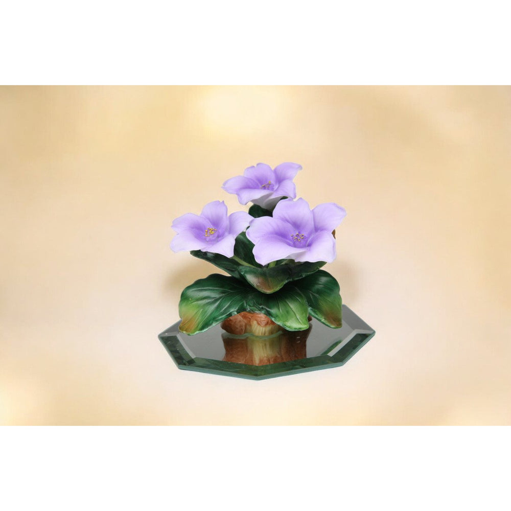 Ceramic Violet Flowers Figurine on Glass Base 2.5in  Mom Image 2