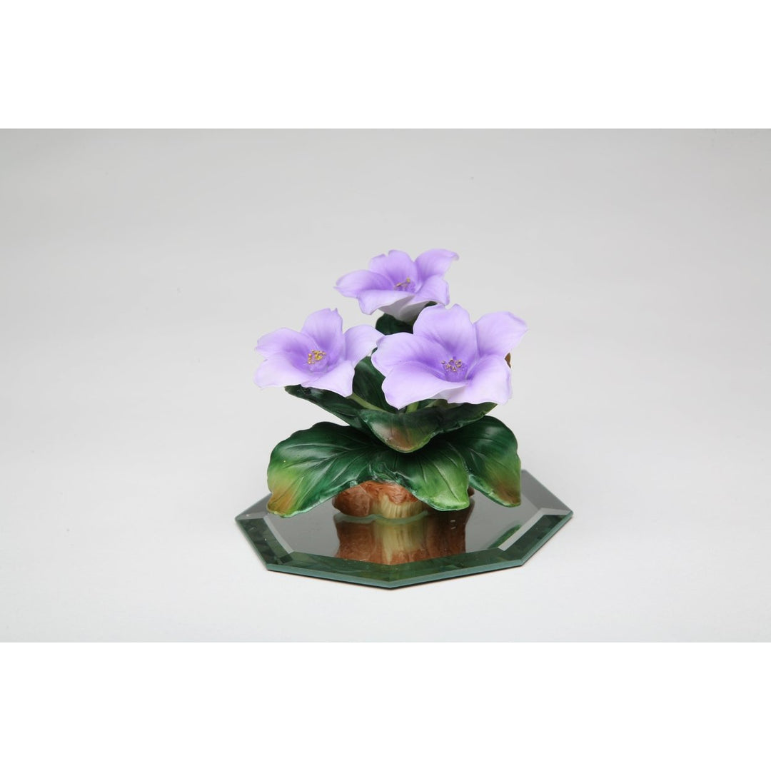 Ceramic Violet Flowers Figurine on Glass Base 2.5in  Mom Image 3