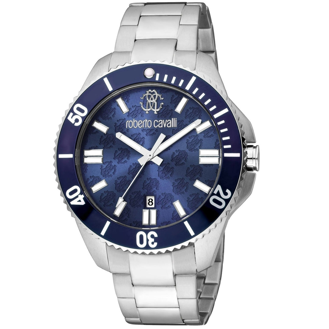 Roberto Cavalli Mens Blue Dial Quartz Watch Stainless Steel RC5G013M0095 Image 1