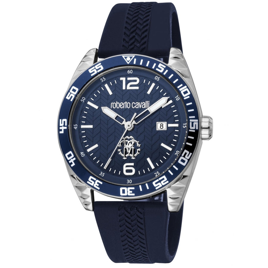 Roberto Cavalli Mens Blue Dial Watch RC5G018P0025 Stainless Steel Rubber Strap Image 1