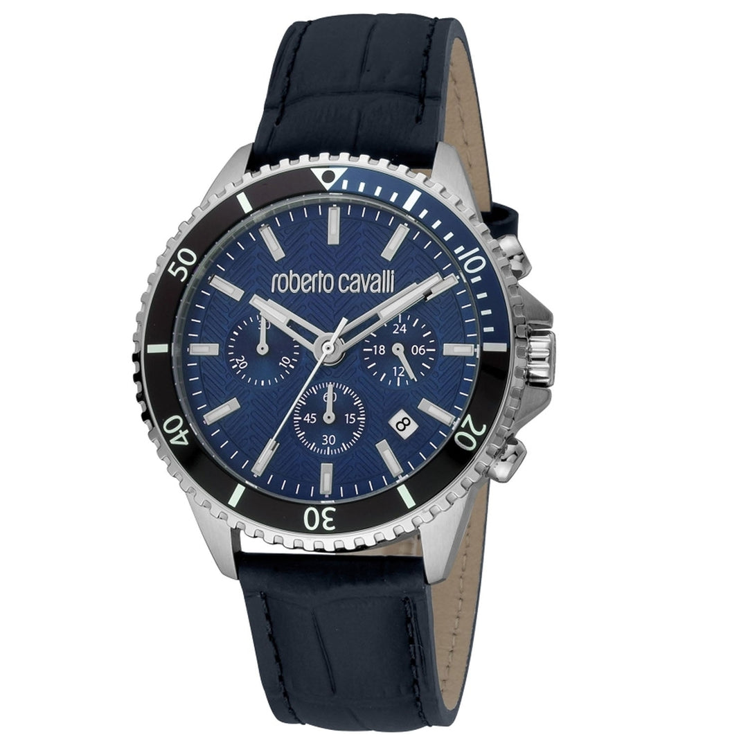 Roberto Cavalli Mens Blue Dial Quartz Watch RC5G049L0025 Stainless Steel Leather Image 1