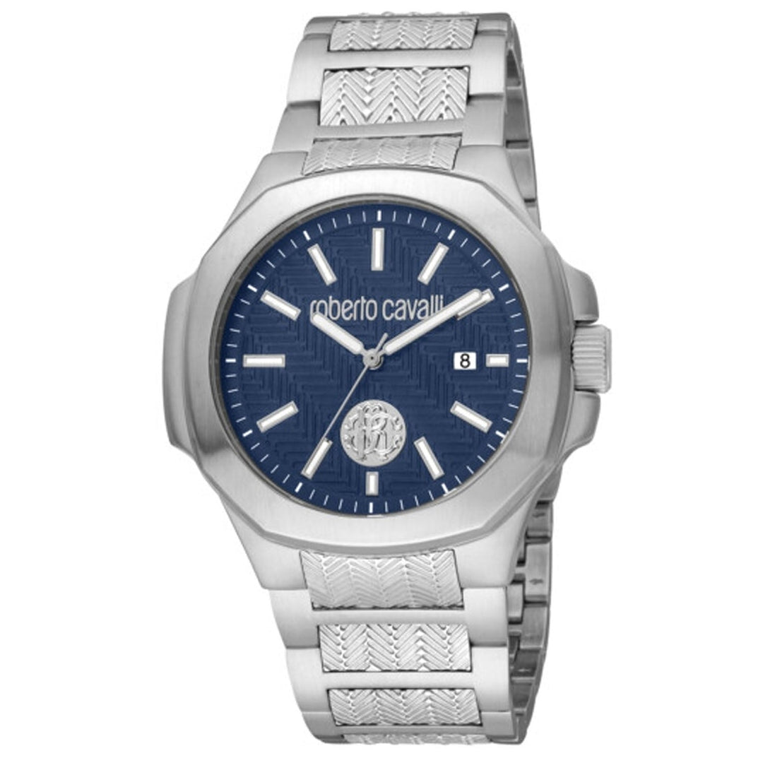 Roberto Cavalli Mens Blue Dial Quartz Watch Stainless Steel RC5G050M0065 Image 1