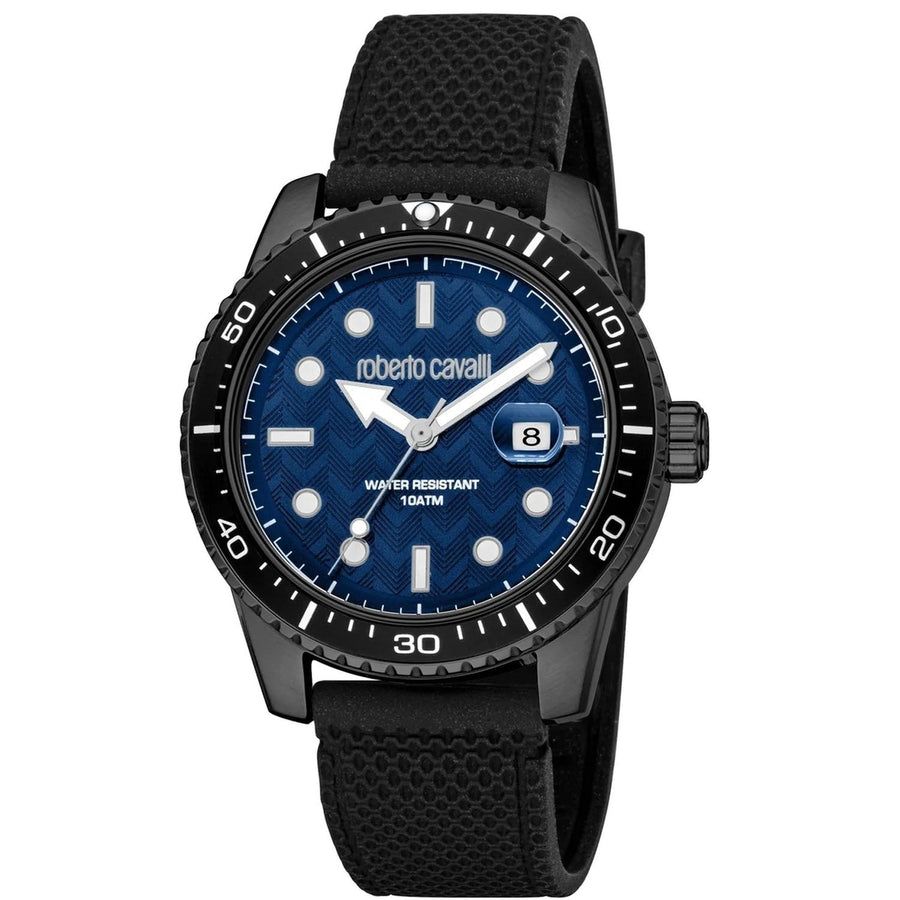 Roberto Cavalli Mens Blue Dial Quartz Watch RC5G084P0075 Stainless Steel Rubber Strap Image 1