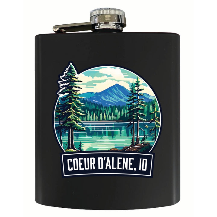 Coeur DAlene Idaho Mountain Lake Illustration Design Souvenir 7 oz Steel Flask Matte Finish Image 2