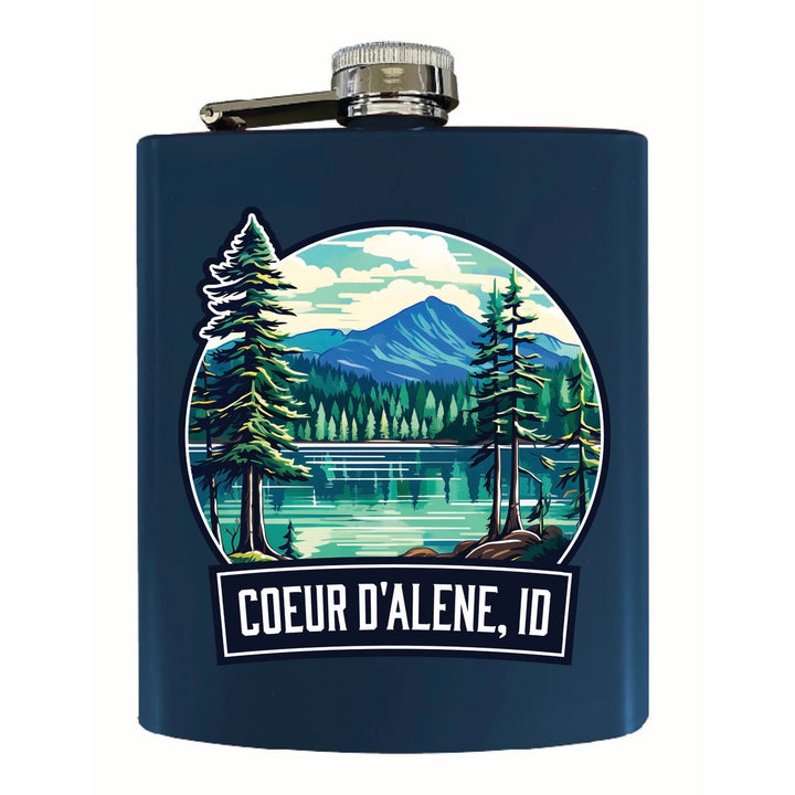 Coeur DAlene Idaho Mountain Lake Illustration Design Souvenir 7 oz Steel Flask Matte Finish Image 3