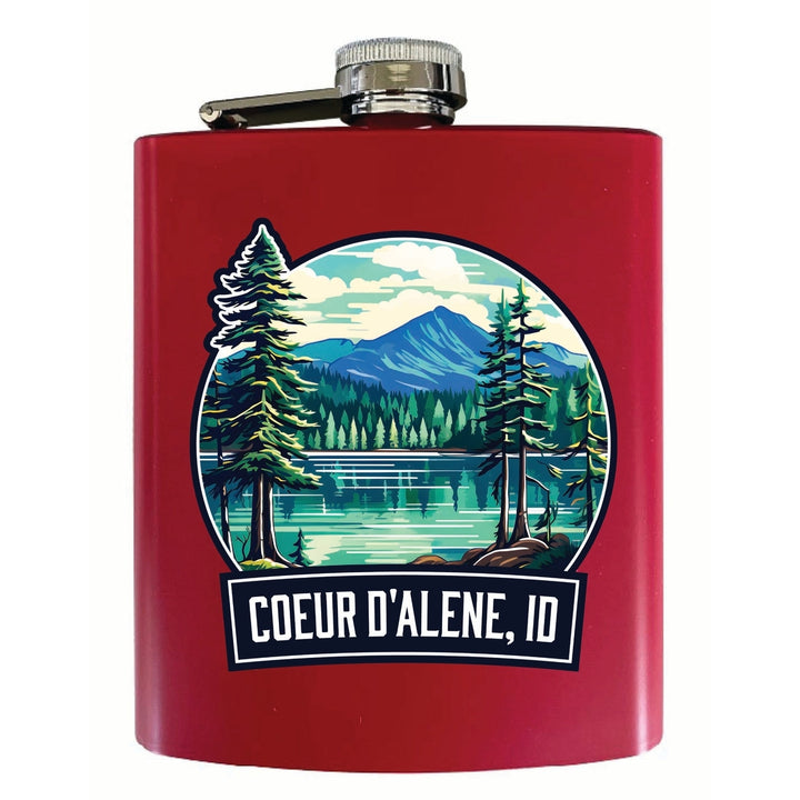 Coeur DAlene Idaho Mountain Lake Illustration Design Souvenir 7 oz Steel Flask Matte Finish Image 4