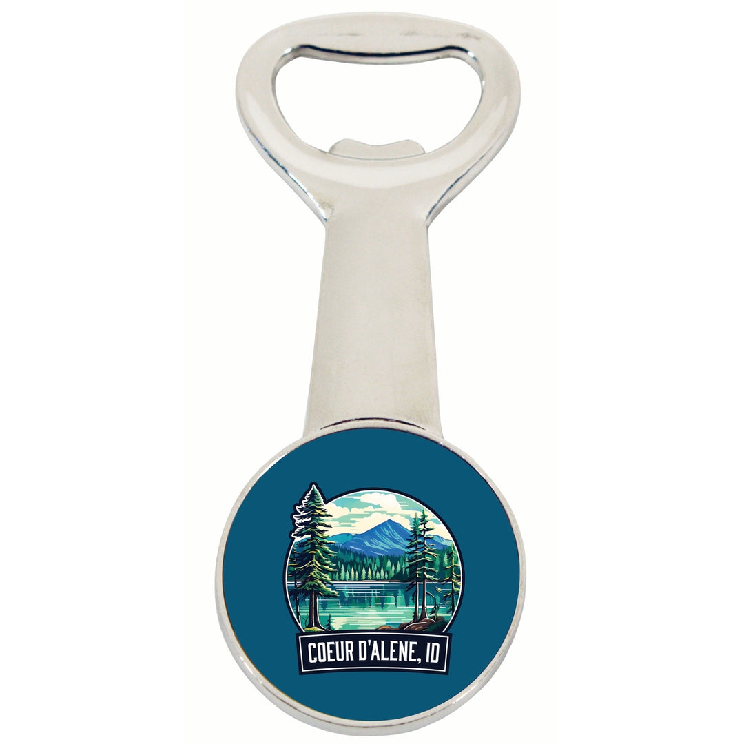 Coeur DAlene Idaho Mountain Lake Illustration Design Souvenir Magnetic Bottle Opener Image 1