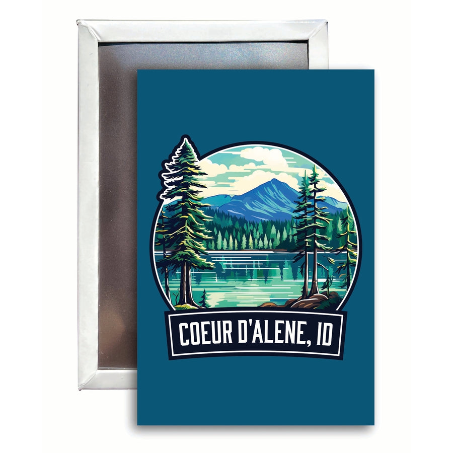 Coeur DAlene Idaho Mountain Lake Illustration Design Souvenir Refrigerator Magnet 2.5"X3.5" Image 1