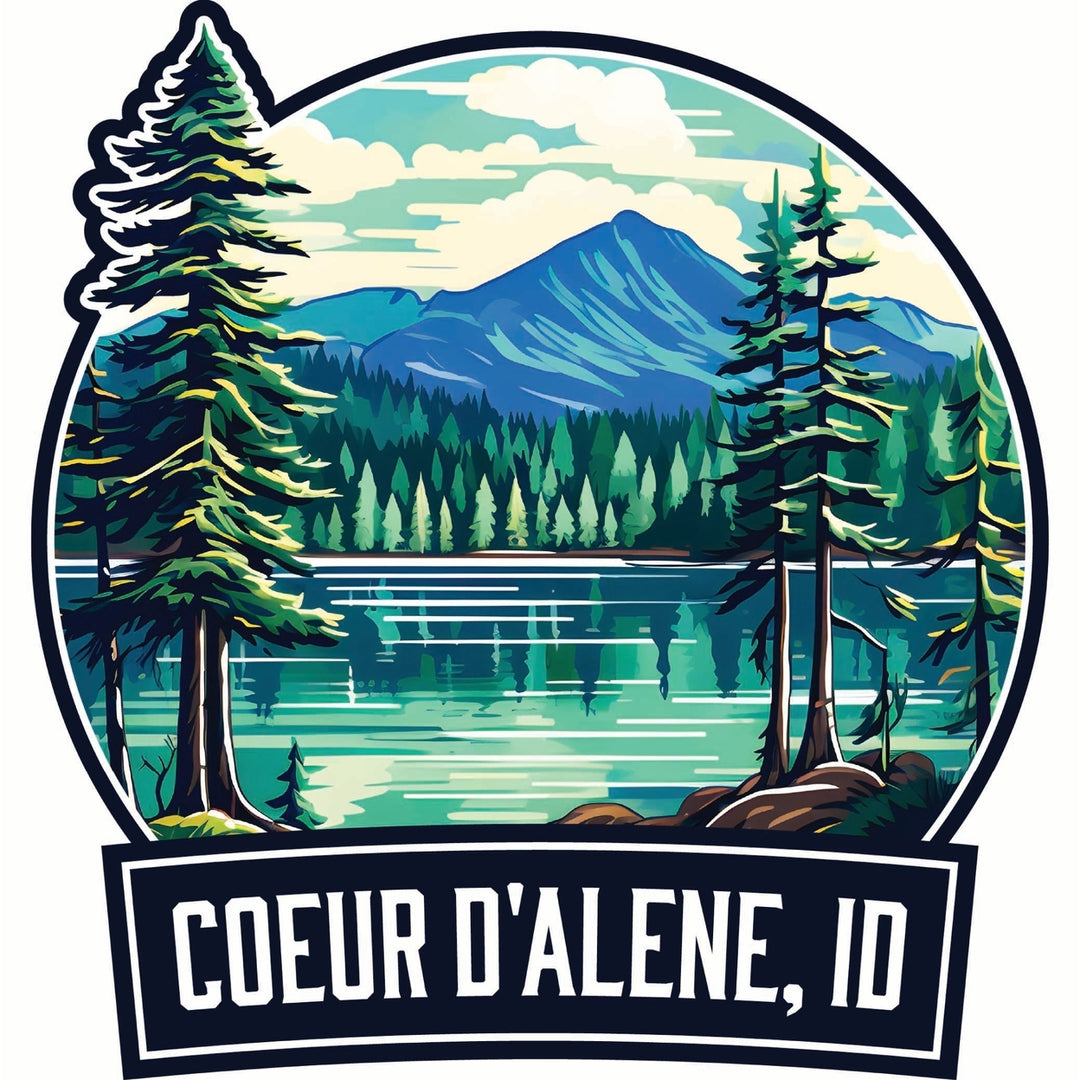 Coeur DAlene Idaho Mountain Lake Illustration Design Souvenir Die Cut Flat Magnet Image 1