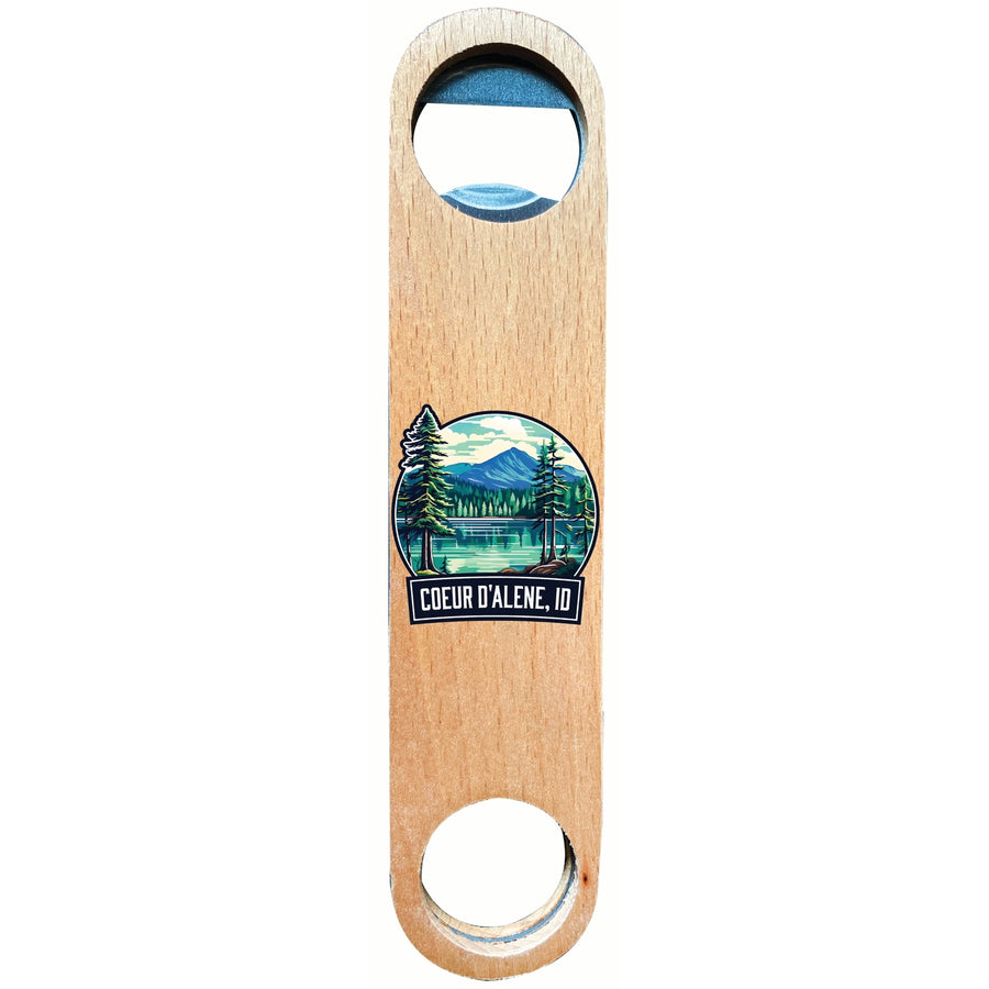 Coeur DAlene Idaho Mountain Lake Illustration Design Souvenir Wooden Bottle Opener Image 1