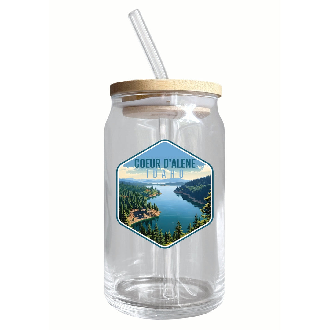 Coeur DAlene Idaho Aerial Lake Design Souvenir 12 oz Beer Can Glass Image 1