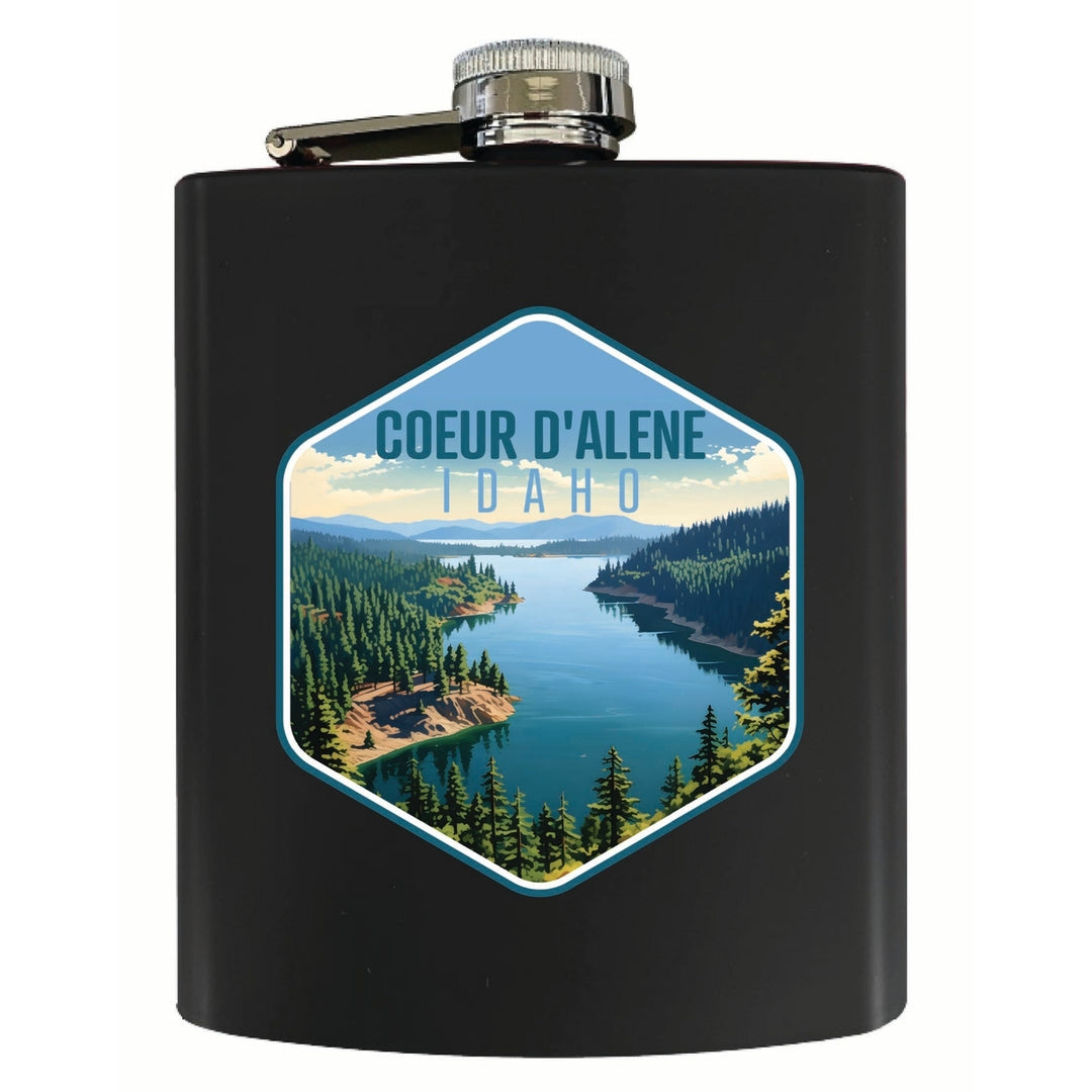 Coeur DAlene Idaho Aerial Lake Design Souvenir 7 oz Steel Flask Matte Finish Image 1