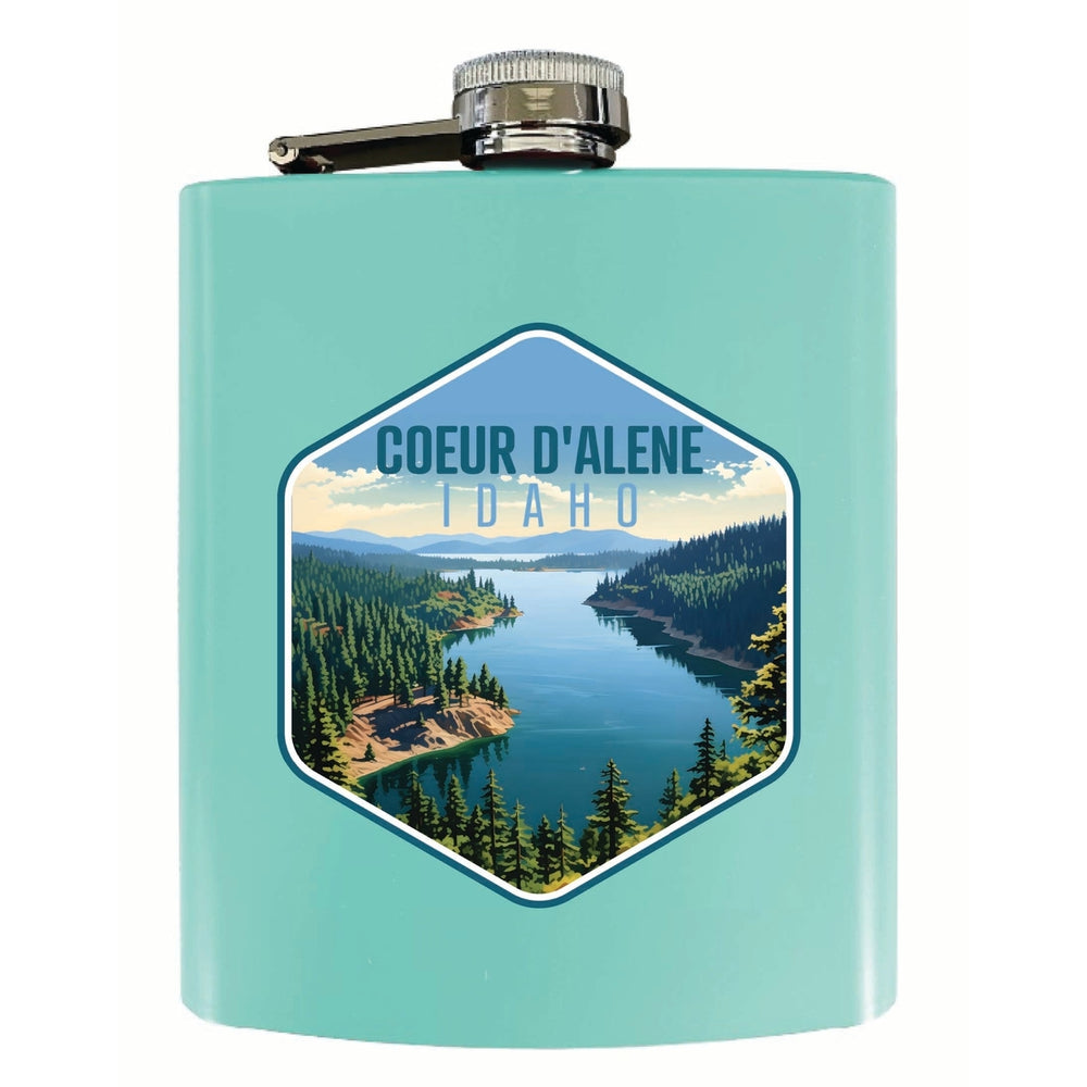 Coeur DAlene Idaho Aerial Lake Design Souvenir 7 oz Steel Flask Matte Finish Image 2