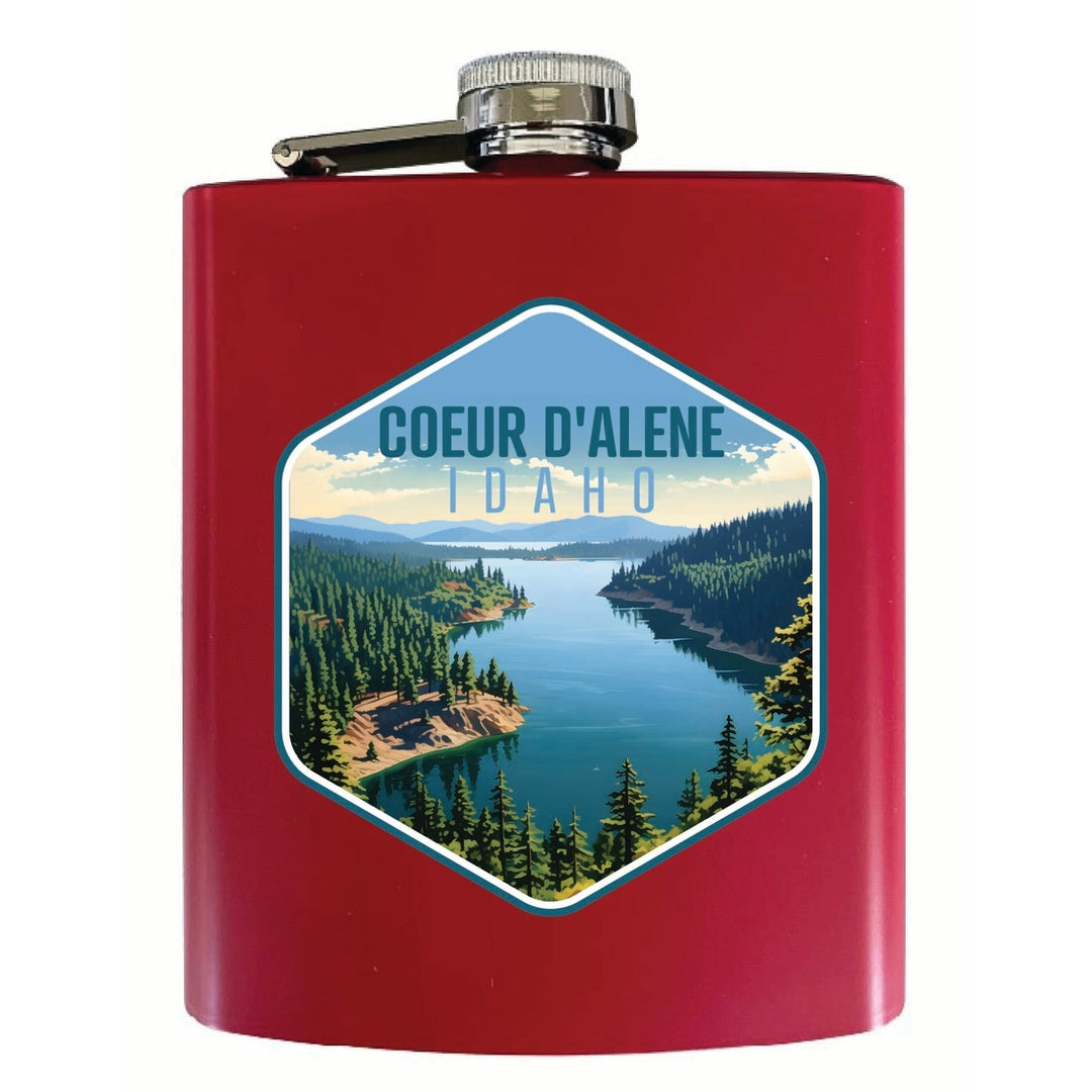 Coeur DAlene Idaho Aerial Lake Design Souvenir 7 oz Steel Flask Matte Finish Image 3