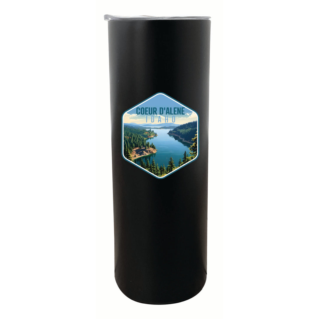 Coeur DAlene Idaho Aerial Lake Design Souvenir 20 oz Insulated Stainless Steel Skinny Tumbler Image 2