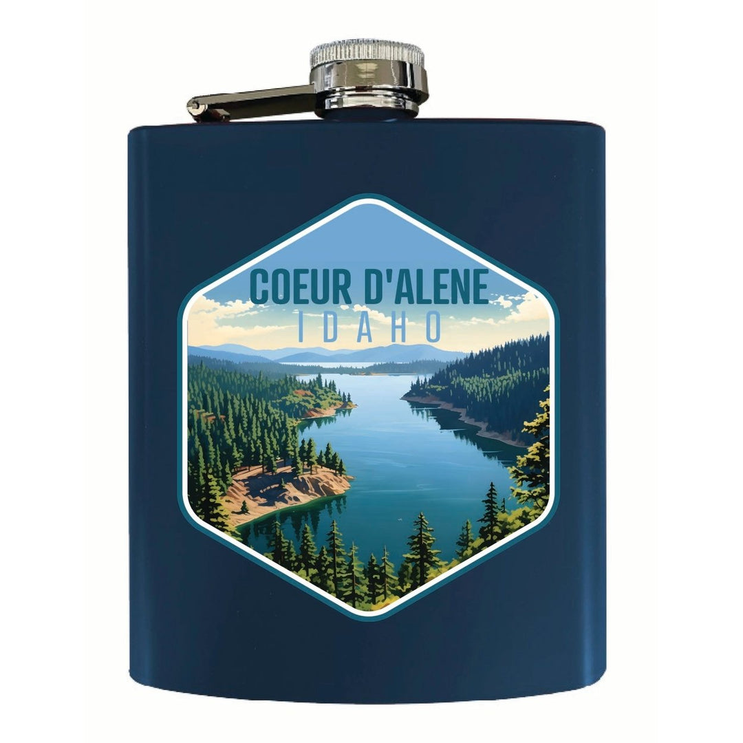 Coeur DAlene Idaho Aerial Lake Design Souvenir 7 oz Steel Flask Matte Finish Image 1