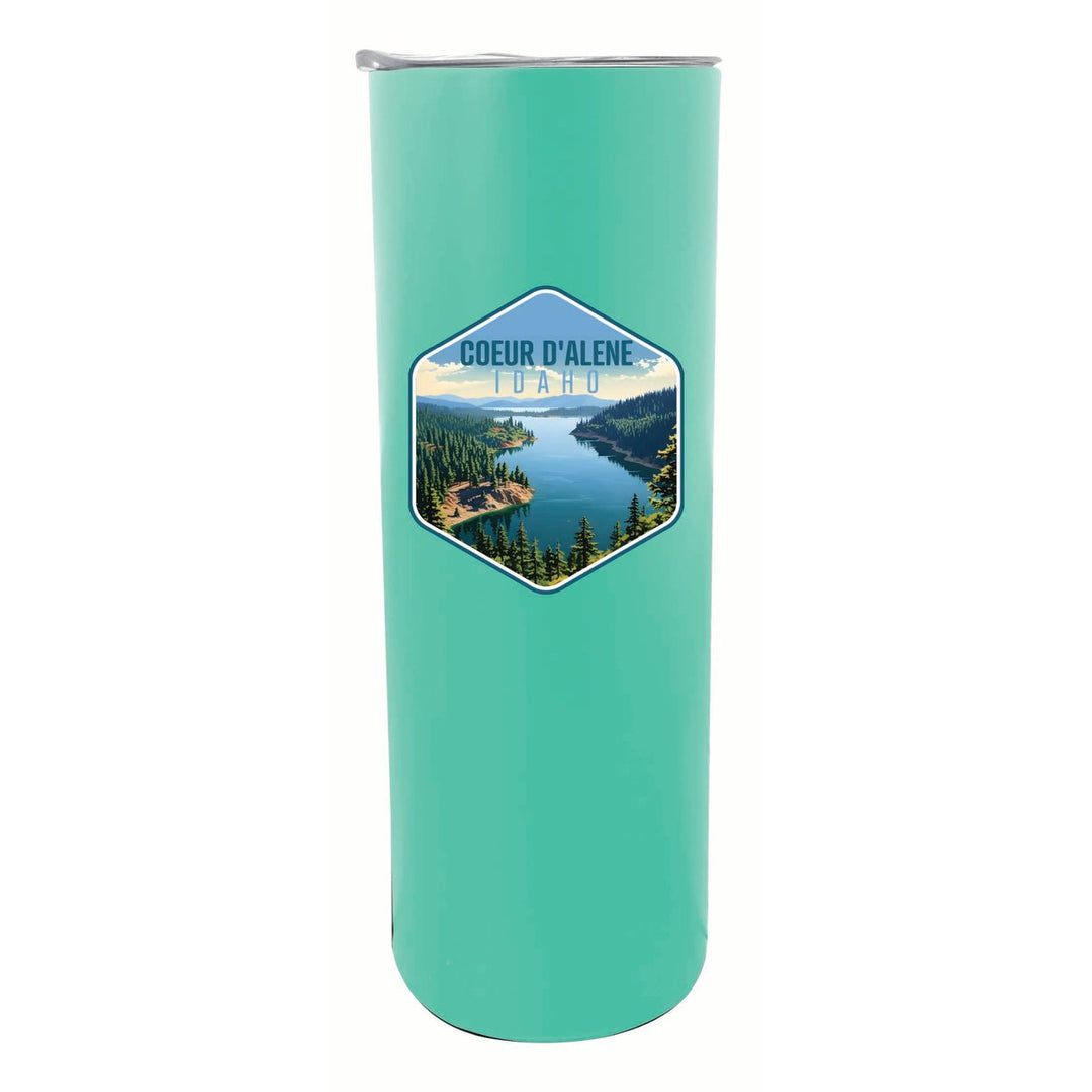 Coeur DAlene Idaho Aerial Lake Design Souvenir 20 oz Insulated Stainless Steel Skinny Tumbler Image 1