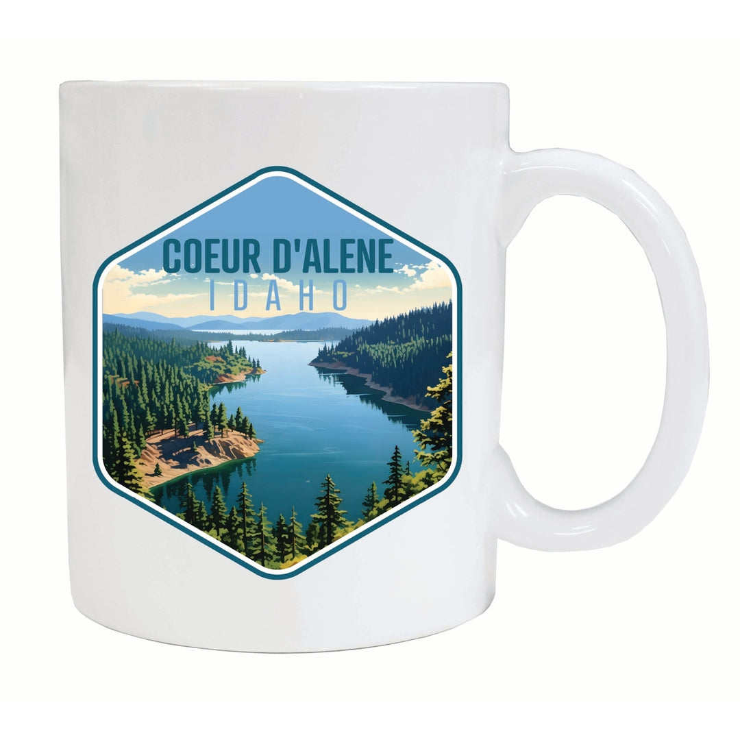 Coeur DAlene Idaho Aerial Lake Design Souvenir 12 oz Ceramic Coffee Mug Image 1