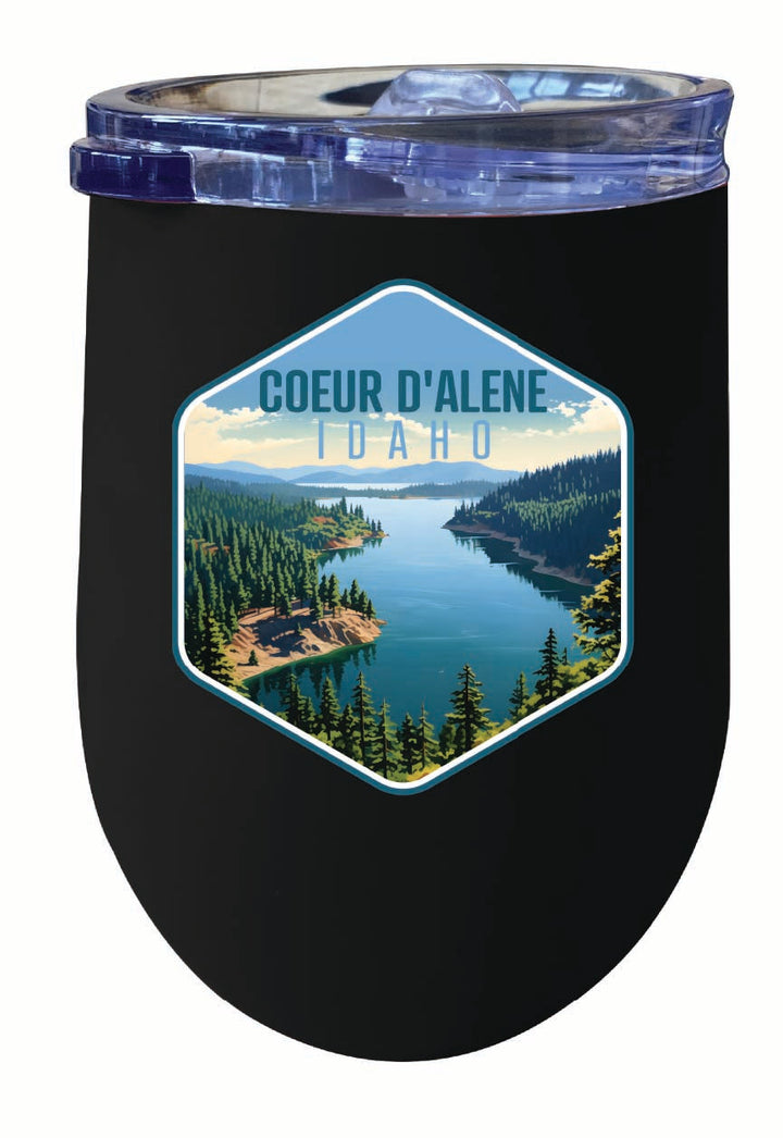 Coeur DAlene Idaho Aerial Lake Design Souvenir 12 oz Insulated Wine Stainless Steel Tumbler Image 2