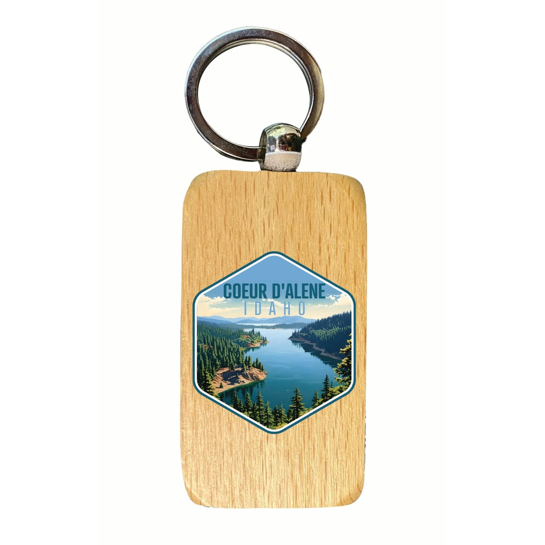 Coeur DAlene Idaho Aerial Lake Design Souvenir 2.5x1-Inch Souvenir Wooden Keychain Image 1