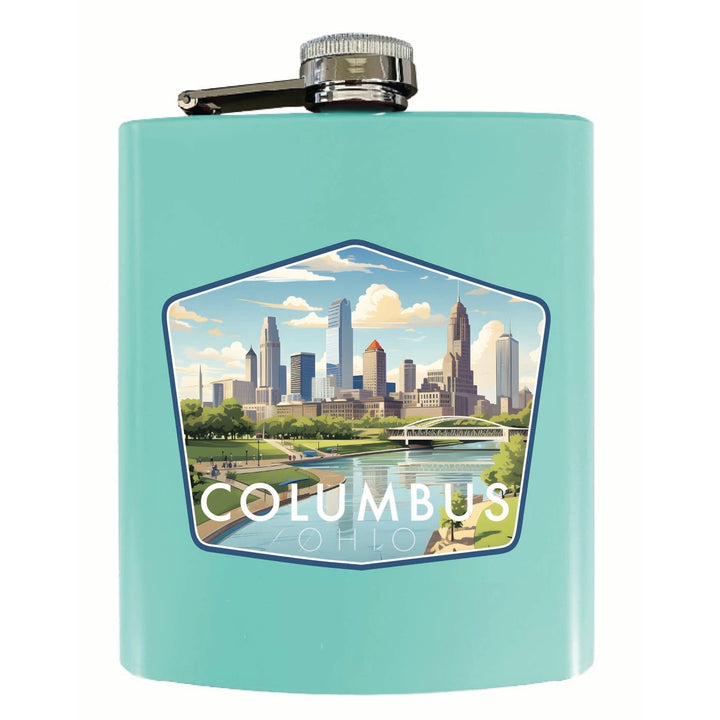 Columbus Ohio Daytime Cityscape Design Souvenir 7 oz Steel Flask Matte Finish Image 1