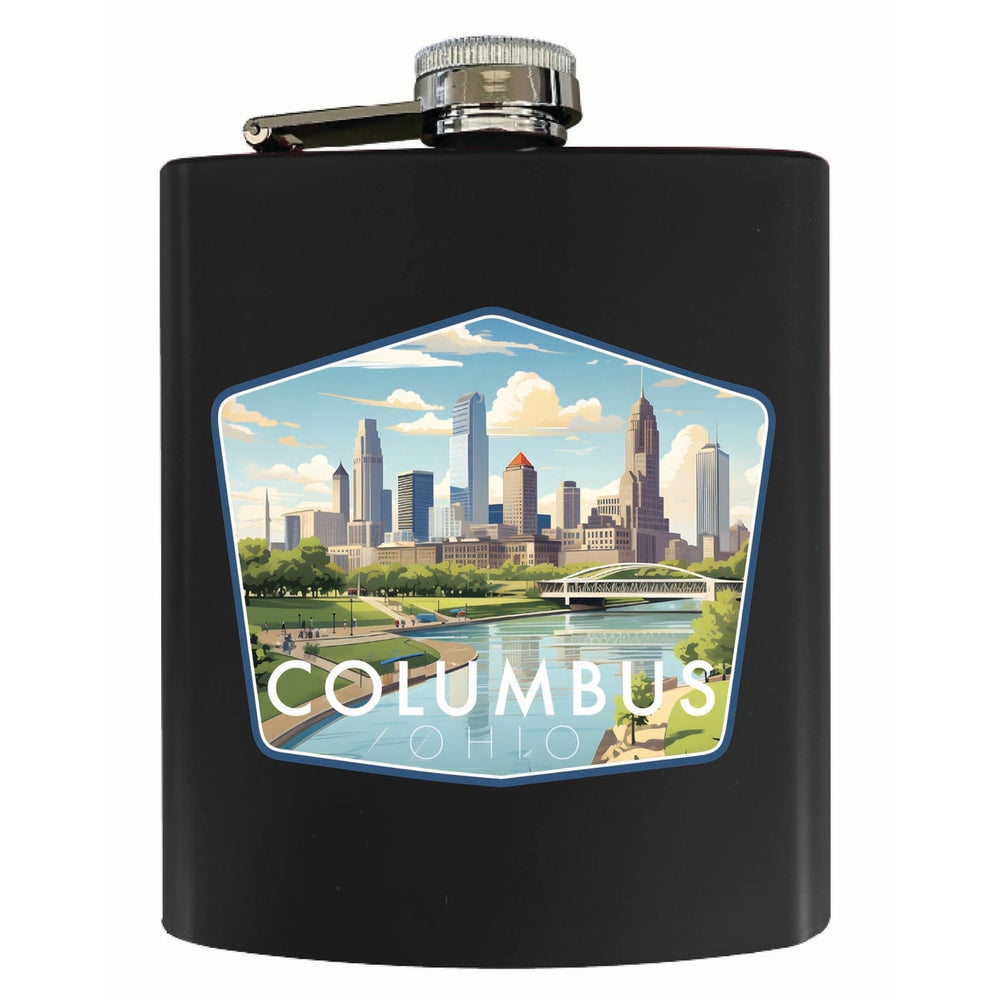 Columbus Ohio Daytime Cityscape Design Souvenir 7 oz Steel Flask Matte Finish Image 2