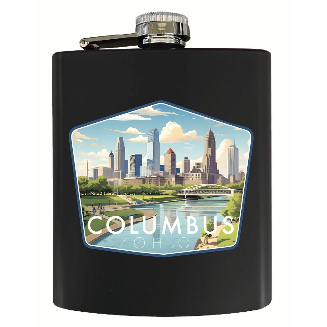 Columbus Ohio Daytime Cityscape Design Souvenir 7 oz Steel Flask Matte Finish Image 1