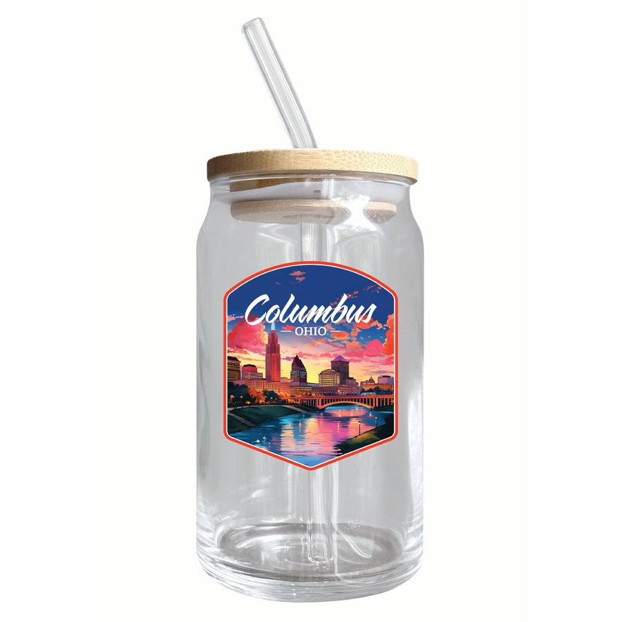 Columbus Ohio Sunset Cityscape Design Souvenir 12 oz Beer Can Glass Image 1