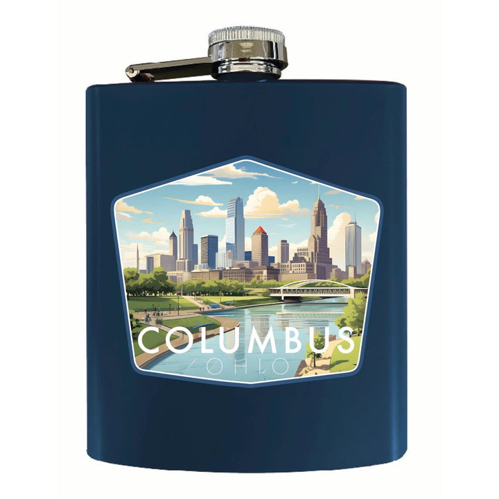 Columbus Ohio Daytime Cityscape Design Souvenir 7 oz Steel Flask Matte Finish Image 3