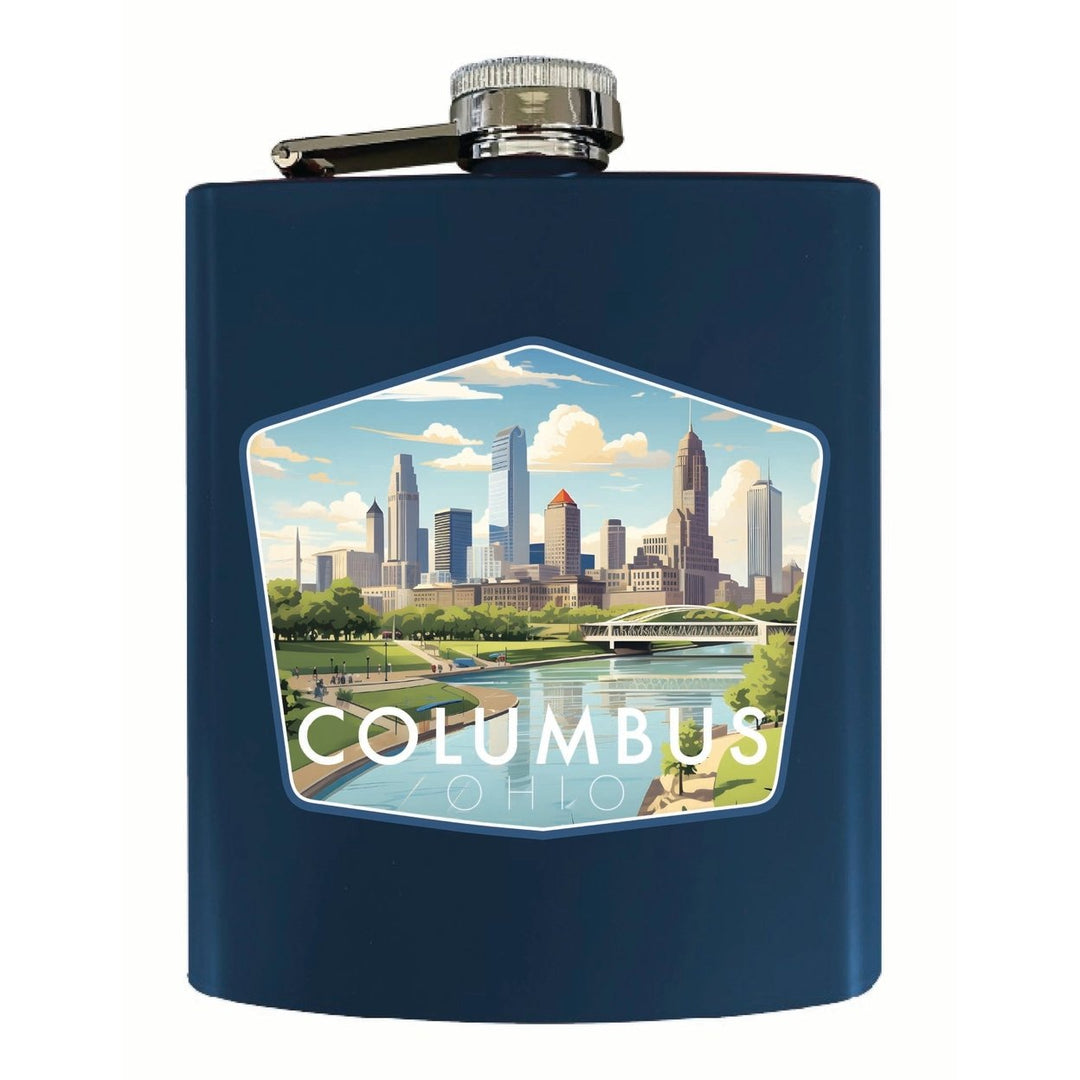 Columbus Ohio Daytime Cityscape Design Souvenir 7 oz Steel Flask Matte Finish Image 1