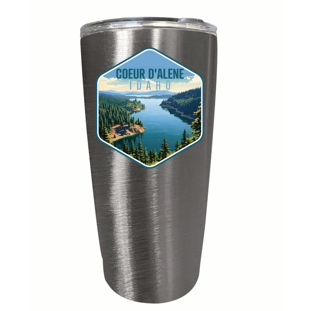 Coeur DAlene Idaho Aerial Lake Design Souvenir 16 oz Stainless Steel Insulated Tumbler Image 1