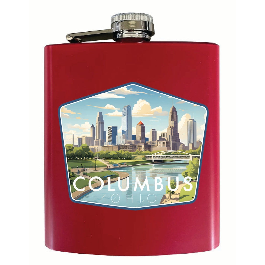 Columbus Ohio Daytime Cityscape Design Souvenir 7 oz Steel Flask Matte Finish Image 4