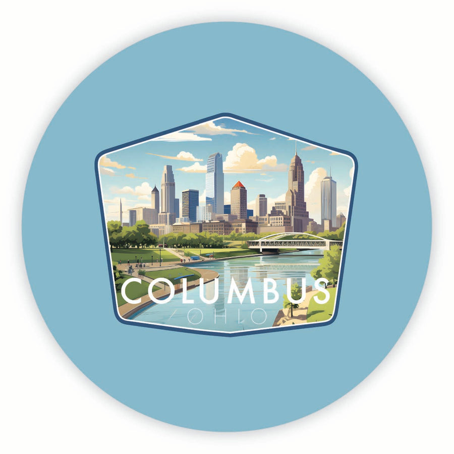 Columbus Ohio Daytime Cityscape Design Souvenir Round Fridge Magnet Image 1