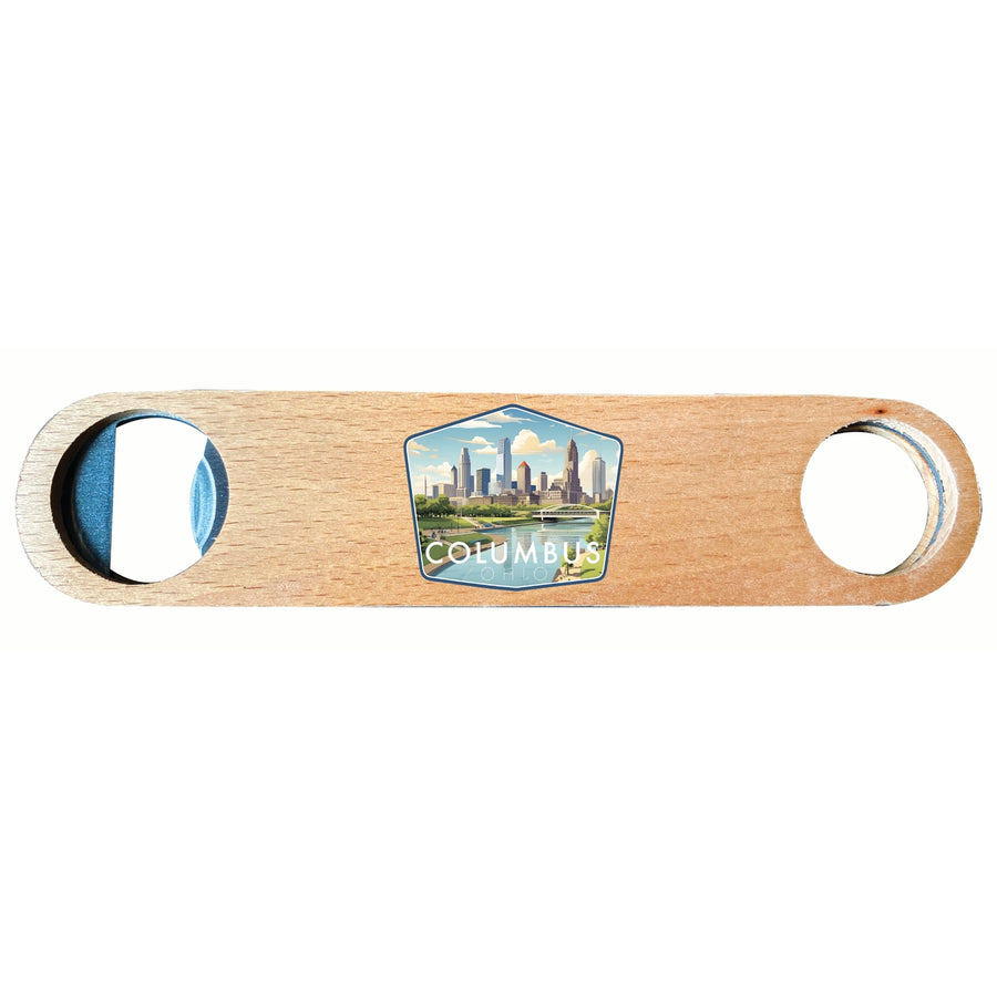 Columbus Ohio Daytime Cityscape Design Souvenir Wooden Bottle Opener Image 1