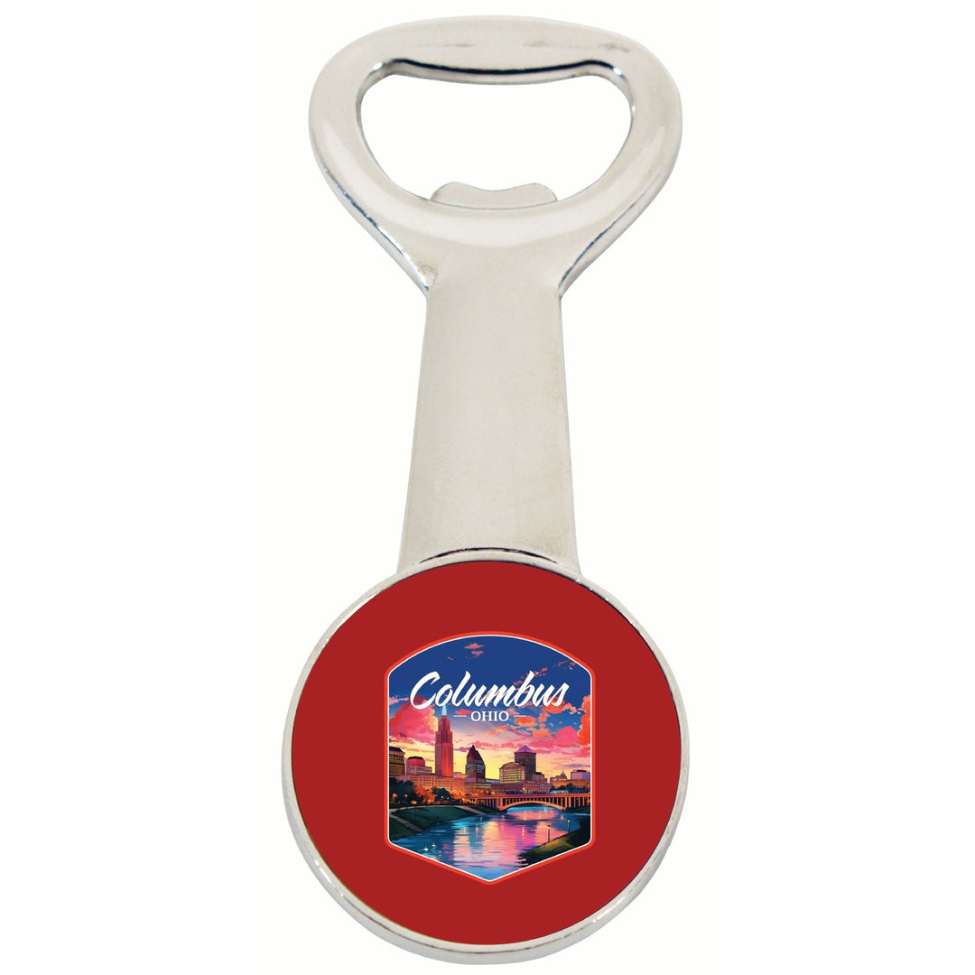 Columbus Ohio Sunset Cityscape Design Souvenir Magnetic Bottle Opener Image 1