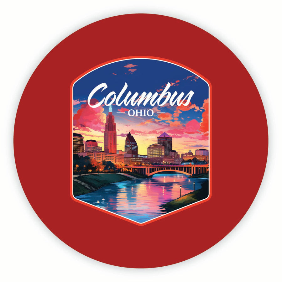 Columbus Ohio Sunset Cityscape Design Souvenir Round Fridge Magnet Image 1