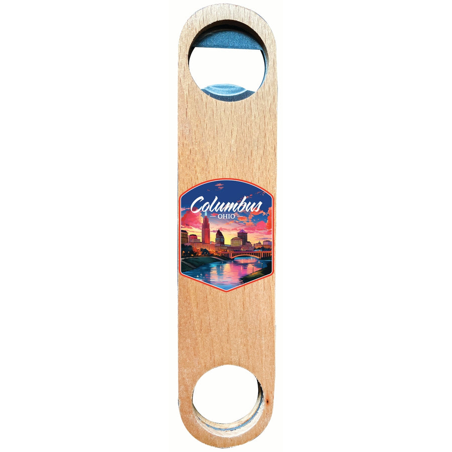 Columbus Ohio Sunset Cityscape Design Souvenir Wooden Bottle Opener Image 1