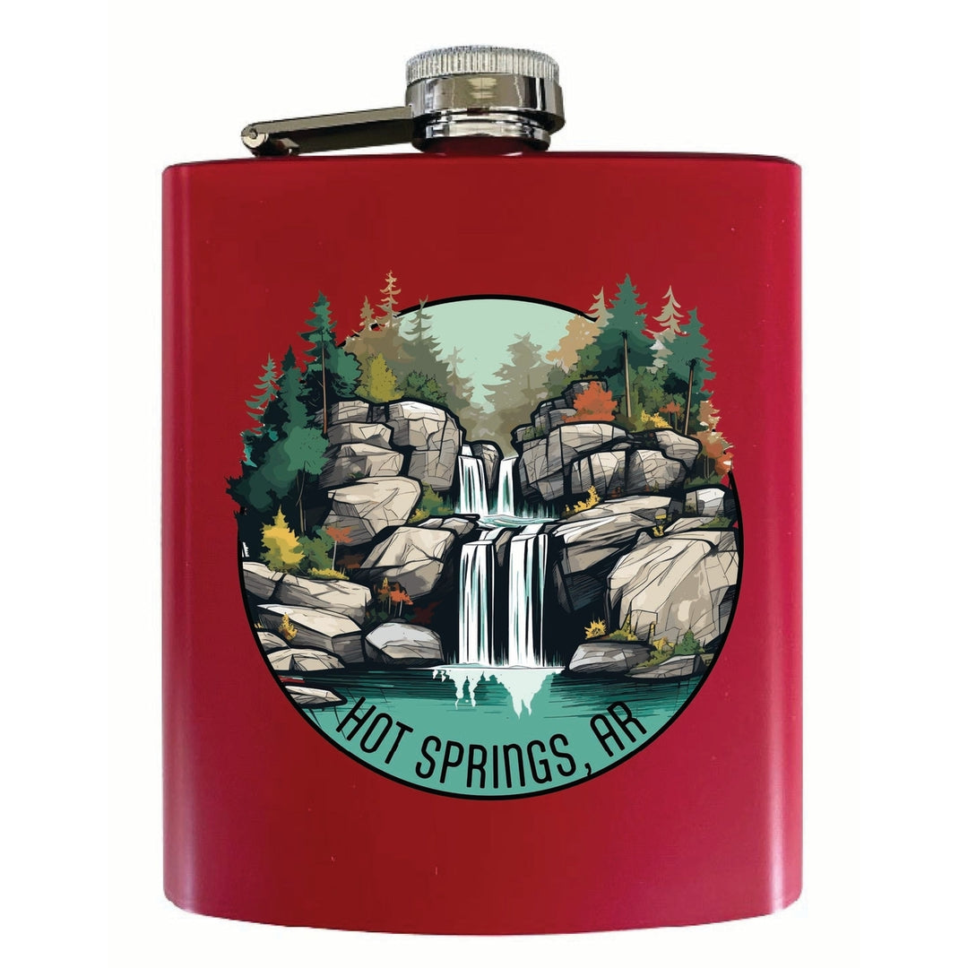 Hot Springs Arkansas Waterfall Illustration Design Souvenir 7 oz Steel Flask Matte Finish Image 1