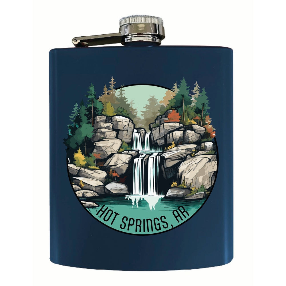 Hot Springs Arkansas Waterfall Illustration Design Souvenir 7 oz Steel Flask Matte Finish Image 2