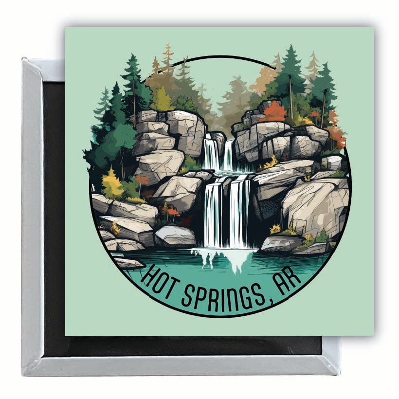 Hot Springs Arkansas Waterfall Illustration Design Souvenir 2.5 x 2.5-Inch Fridge Magnet Image 1